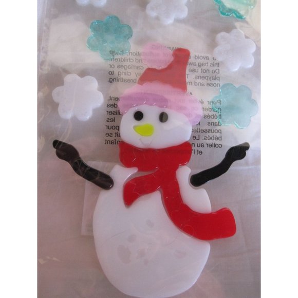 NEW Christmas Snowoman Snow Flakes window Gel Clings 16 pcs Stickers Decorations - Picture 2 of 2